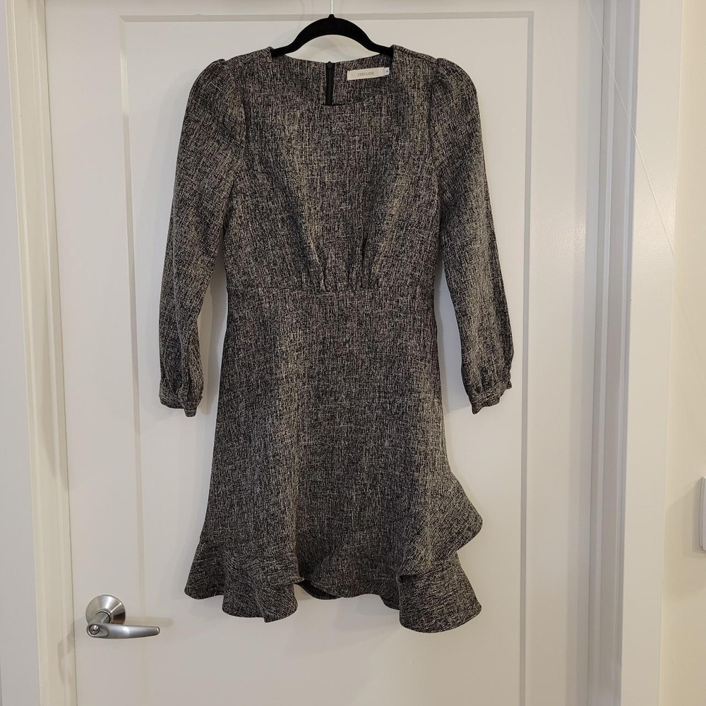 Gray Ruffled Tiered Midi Dress with Puff Sleeves